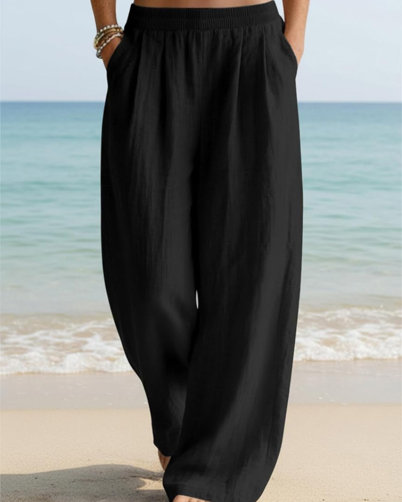 Audrey Women's Palazzo Pants – High Waist Cotton Linen Wide Leg Trousers with Pockets