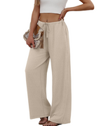 Sophia Women's Wide Leg Palazzo Pants – Flowy Drawstring Summer Trousers with Pockets