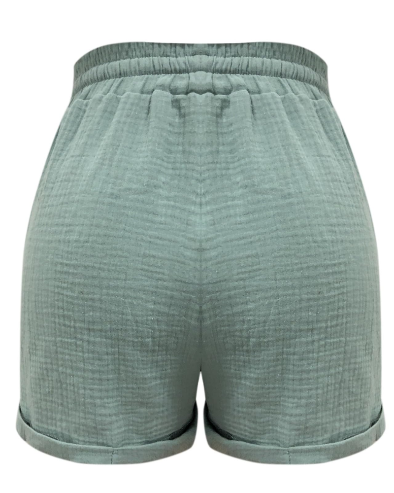Emma Women's Linen Bermuda Shorts – High Waist Drawstring Summer Shorts with Pockets