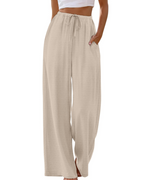 Sophia Women's Wide Leg Palazzo Pants – Flowy Drawstring Summer Trousers with Pockets