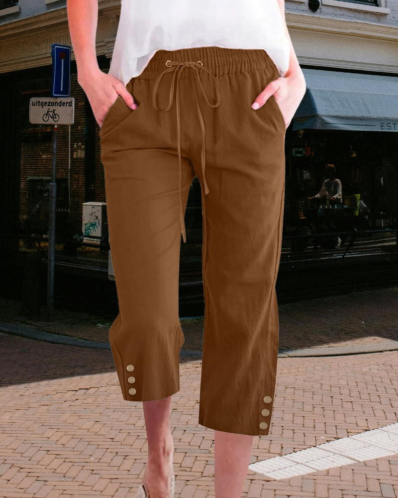 Belen Women's Capri Trousers – High Waist Drawstring Pants with Pockets Lightweight Fit