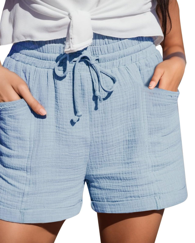 Emma Women's Linen Bermuda Shorts – High Waist Drawstring Summer Shorts with Pockets