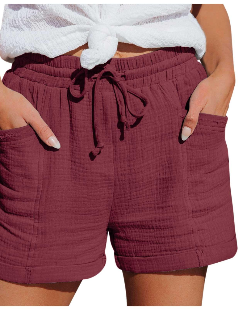Emma Women's Linen Bermuda Shorts – High Waist Drawstring Summer Shorts with Pockets