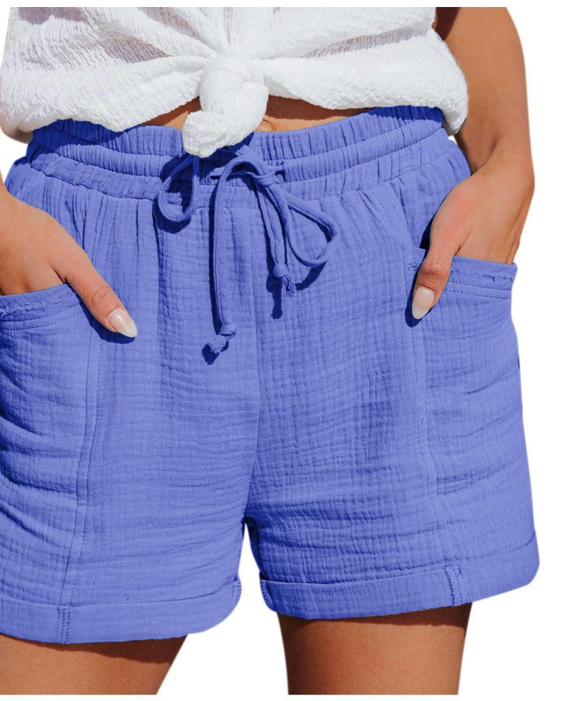 Emma Women's Linen Bermuda Shorts – High Waist Drawstring Summer Shorts with Pockets