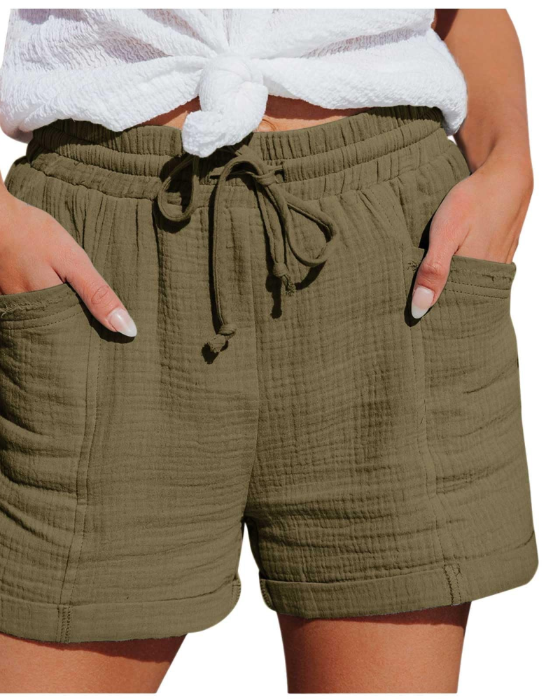 Emma Women's Linen Bermuda Shorts – High Waist Drawstring Summer Shorts with Pockets