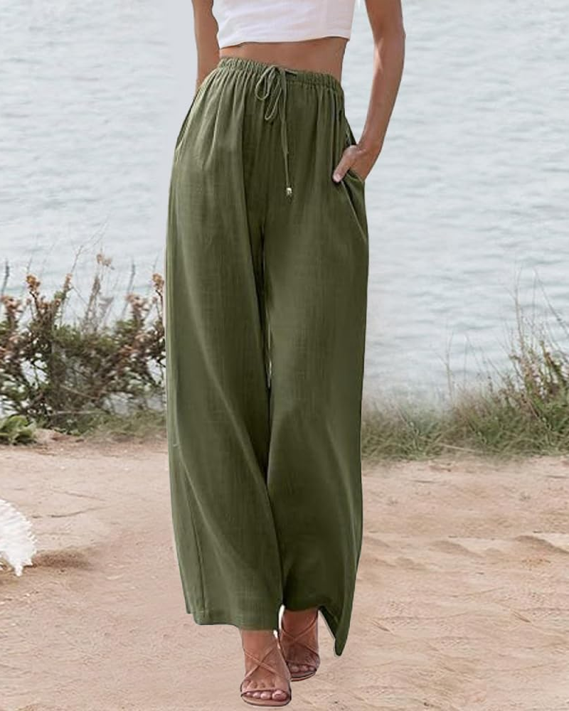 Eleanor Women's Cotton Linen Palazzo Pants – Wide Leg Summer Trousers with Pockets