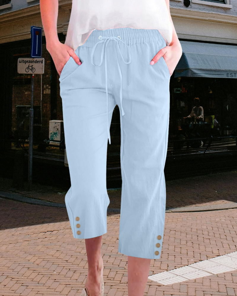 Belen Women's Capri Trousers – High Waist Drawstring Pants with Pockets Lightweight Fit