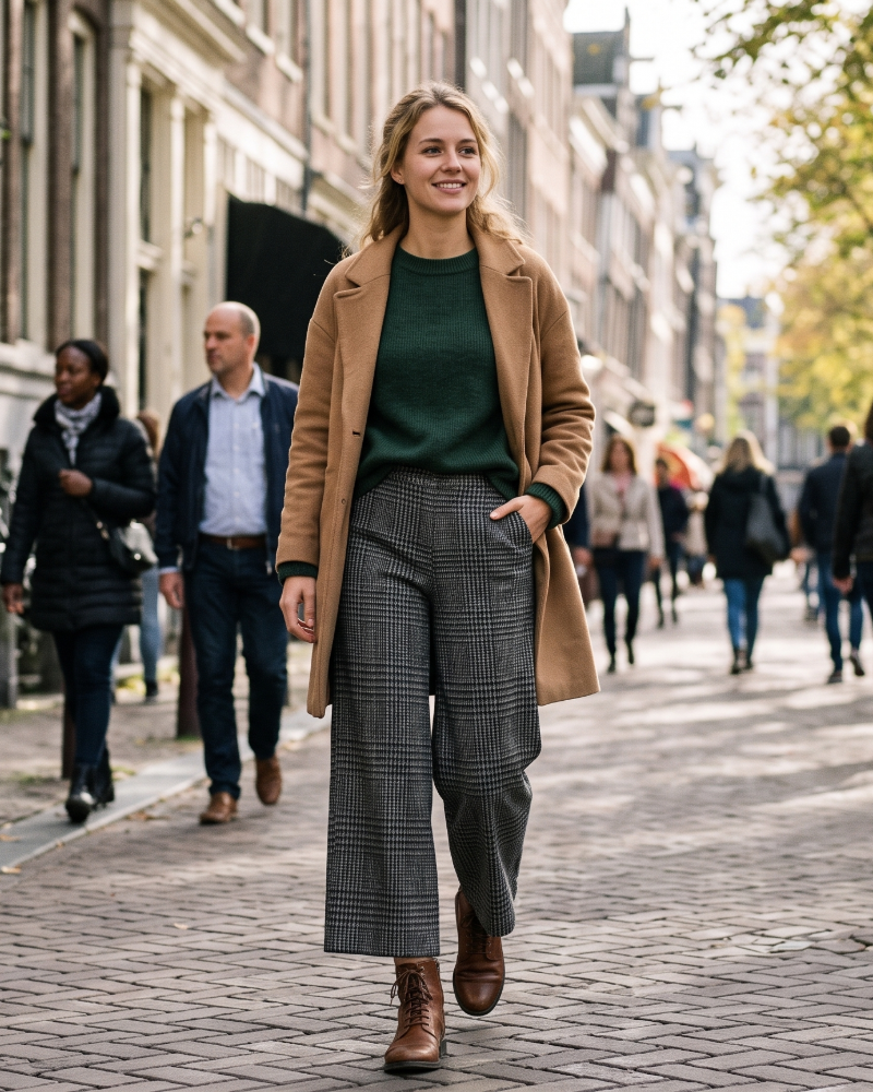 Millicent Women's Wide Leg Trousers – High Waist Checked Smart Casual Trousers