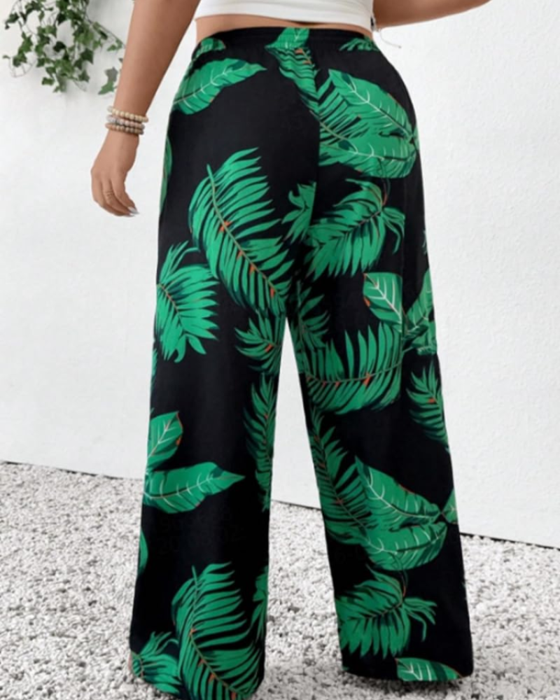 Victoria Women's Floral Straight Leg Pants – High Waist Stretch Trousers Plus Size