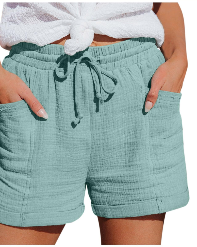 Emma Women's Linen Bermuda Shorts – High Waist Drawstring Summer Shorts with Pockets