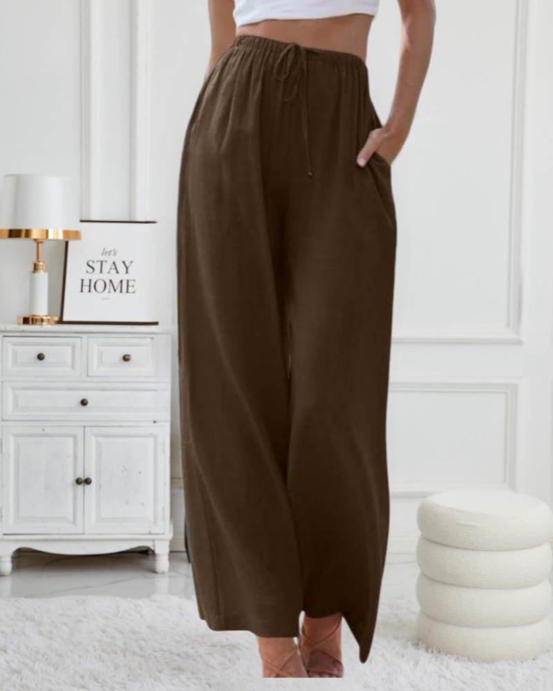 Billie Women's Linen Palazzo Pants – Wide Leg Cotton Linen Trousers with Pockets