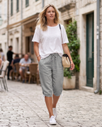 Savannah Women's Bermuda Shorts – Cotton Linen Knee-Length Drawstring Shorts with Pockets