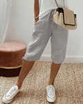 Savannah Women's Bermuda Shorts – Cotton Linen Knee-Length Drawstring Shorts with Pockets