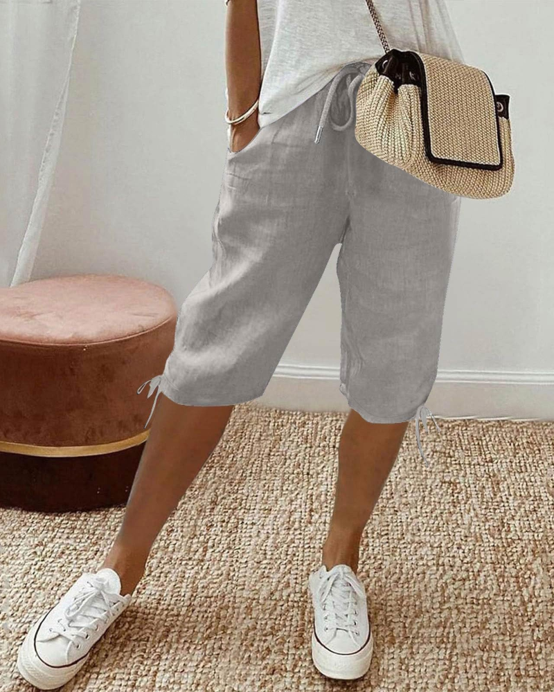 Savannah Women's Bermuda Shorts – Cotton Linen Knee-Length Drawstring Shorts with Pockets
