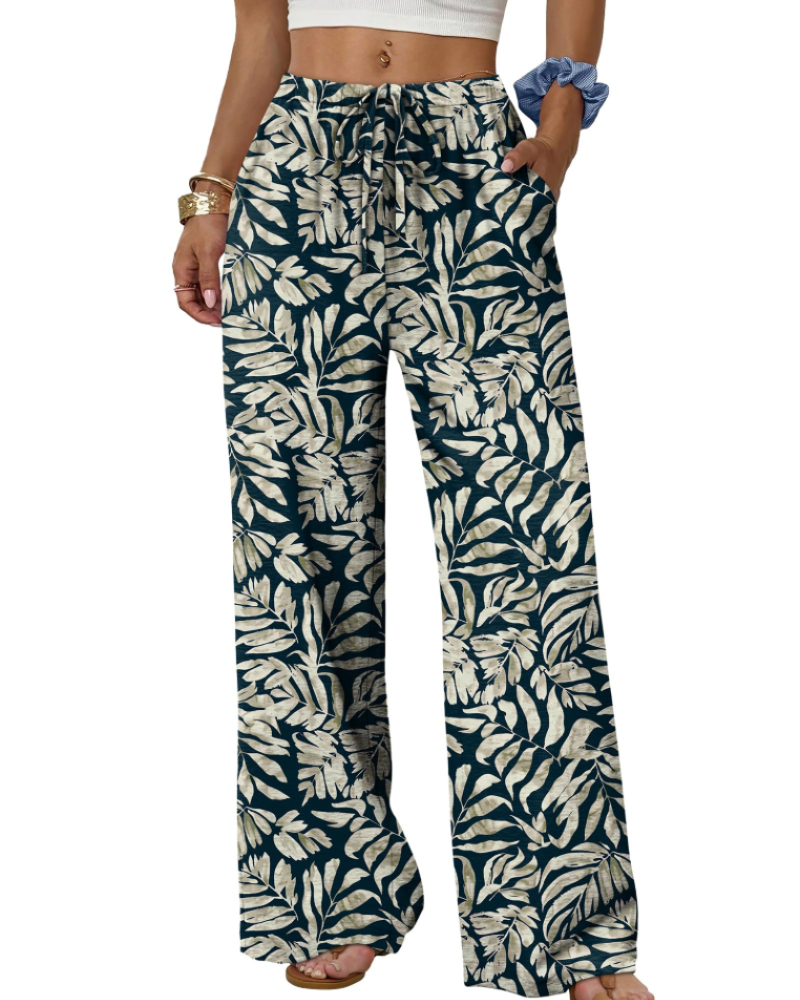 Sophia Women's Wide Leg Palazzo Pants – Flowy Drawstring Summer Trousers with Pockets