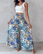 Bernadette Women's Boho Floral Pants – High Waist Wide Leg Vintage Trousers Loose Fit