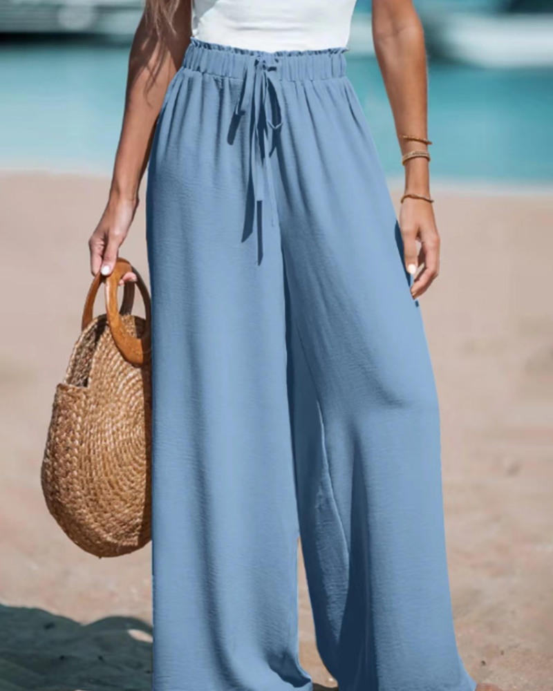 Evelyn Women's Palazzo Pants – High Waist Wide Leg Drawstring Trousers Loose Fit