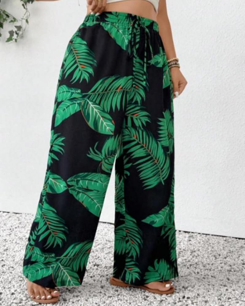 Victoria Women's Floral Straight Leg Pants – High Waist Stretch Trousers Plus Size