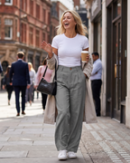 Victoria Women’s Linen Trousers – High Waist Pleated Pants with Side Pockets