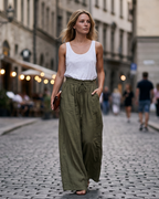 Monica Women's High Waist Work Pants – Casual Straight Leg Trousers with Pockets