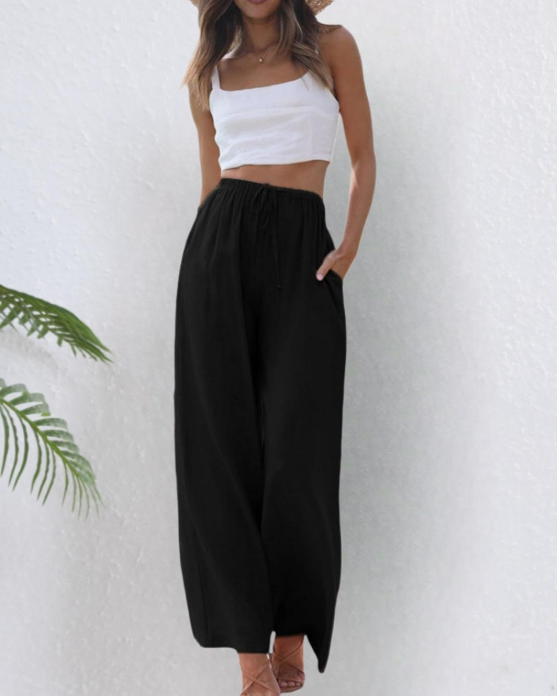 Billie Women's Linen Palazzo Pants – Wide Leg Cotton Linen Trousers with Pockets