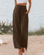Eleanor Women's Cotton Linen Palazzo Pants – Wide Leg Summer Trousers with Pockets