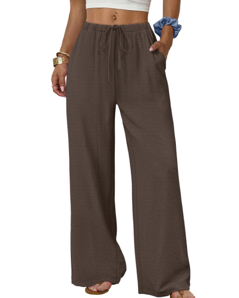 Sophia Women's Wide Leg Palazzo Pants – Flowy Drawstring Summer Trousers with Pockets