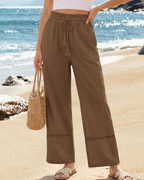 Beryl Women's Palazzo Pants – High Waist Drawstring Wide Leg Beach Trousers with Pockets