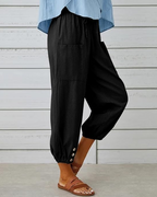 Abigail Women's Cotton Capri Pants – High Waist Drawstring Wide Leg Trousers with Pockets