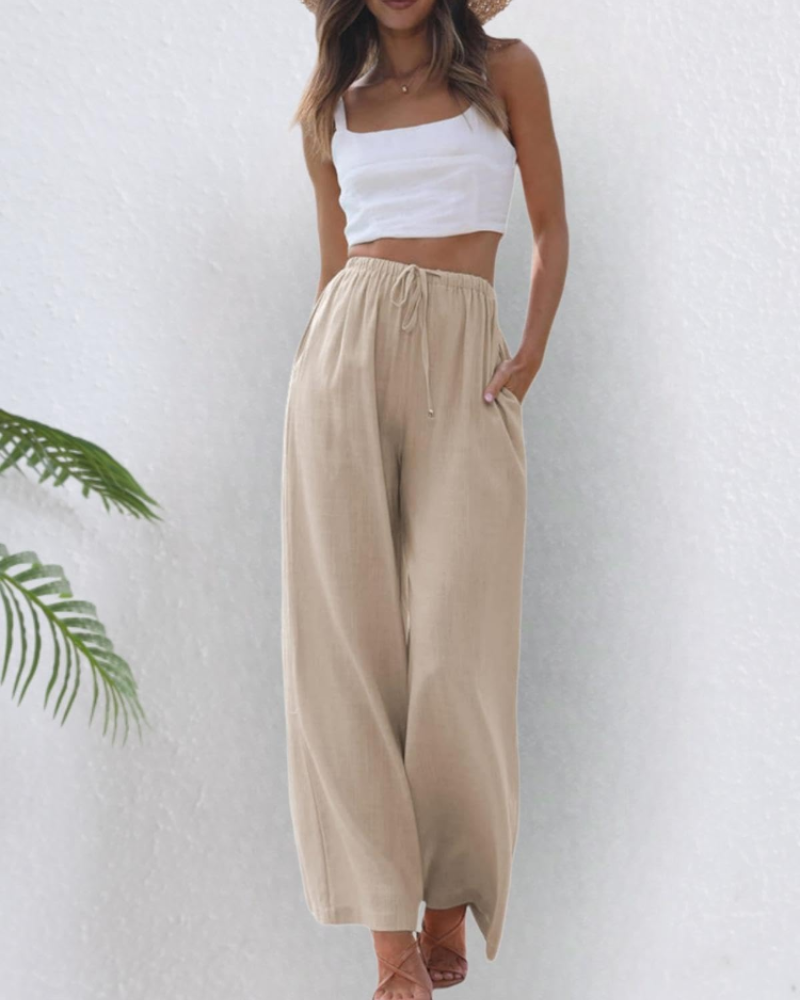 Billie Women's Linen Palazzo Pants – Wide Leg Cotton Linen Trousers with Pockets