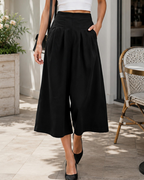 Caroline Women's Wide Leg Capri Pants – High Waist Linen Blend Trousers with Pockets