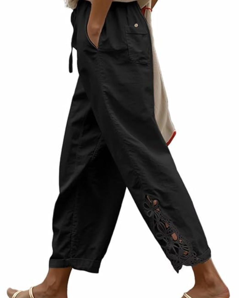 Alicia Women's Cotton Capri Pants – Lightweight Drawstring Lounge Trousers with Pockets