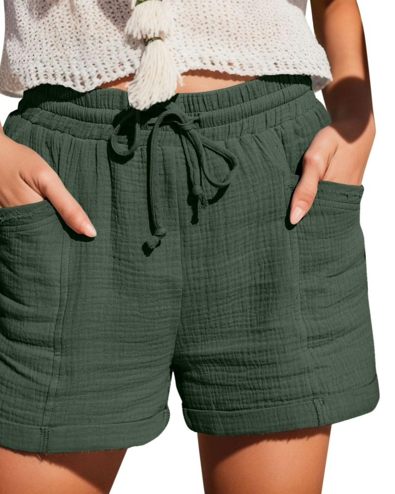 Emma Women's Linen Bermuda Shorts – High Waist Drawstring Summer Shorts with Pockets