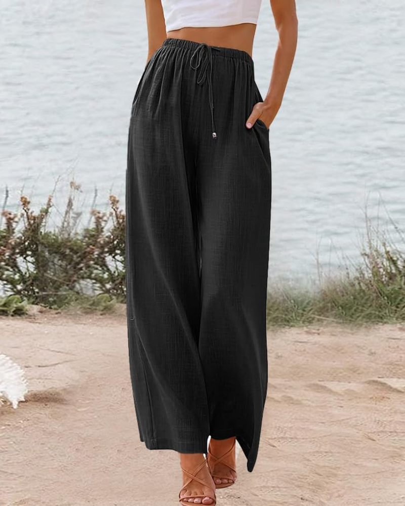Eleanor Women's Cotton Linen Palazzo Pants – Wide Leg Summer Trousers with Pockets