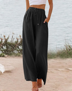 Eleanor Women's Cotton Linen Palazzo Pants – Wide Leg Summer Trousers with Pockets