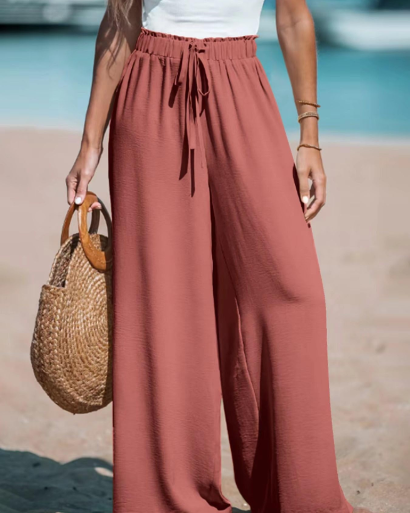Evelyn Women's Palazzo Pants – High Waist Wide Leg Drawstring Trousers Loose Fit