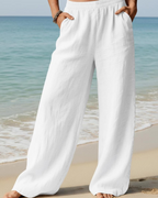 Audrey Women's Palazzo Pants – High Waist Cotton Linen Wide Leg Trousers with Pockets