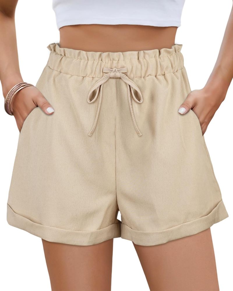 Ava Women's Summer Shorts – High Waist Drawstring Shorts with Pockets