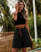 Olivia Women's Cargo Bermuda Shorts – High Waist Wide Leg Shorts with Pockets
