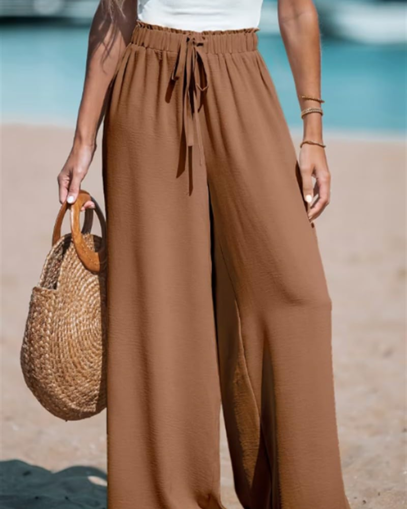 Evelyn Women's Palazzo Pants – High Waist Wide Leg Drawstring Trousers Loose Fit
