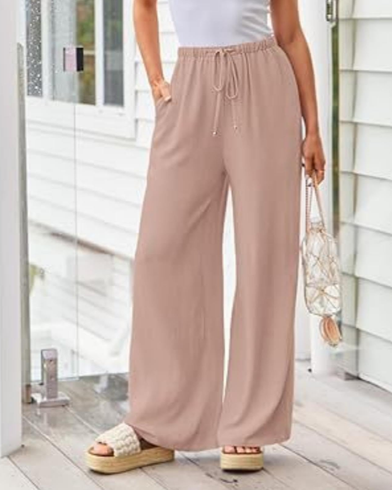 Billie Women's Linen Palazzo Pants – Wide Leg Cotton Linen Trousers with Pockets