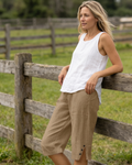 Sophie Women's Linen Capri Shorts – High Waist Drawstring Knee Length with Pockets