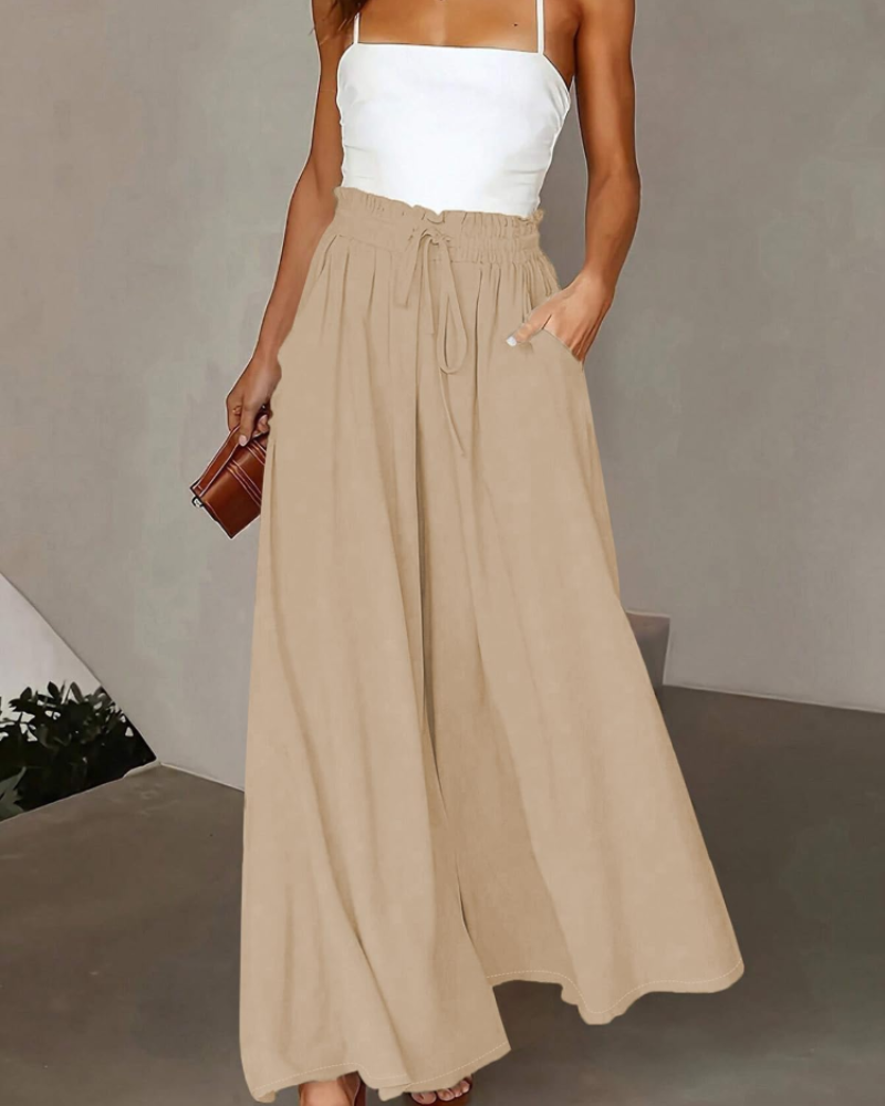 Monica Women's High Waist Work Pants – Casual Straight Leg Trousers with Pockets