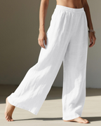 Audrey Women's Palazzo Pants – High Waist Cotton Linen Wide Leg Trousers with Pockets