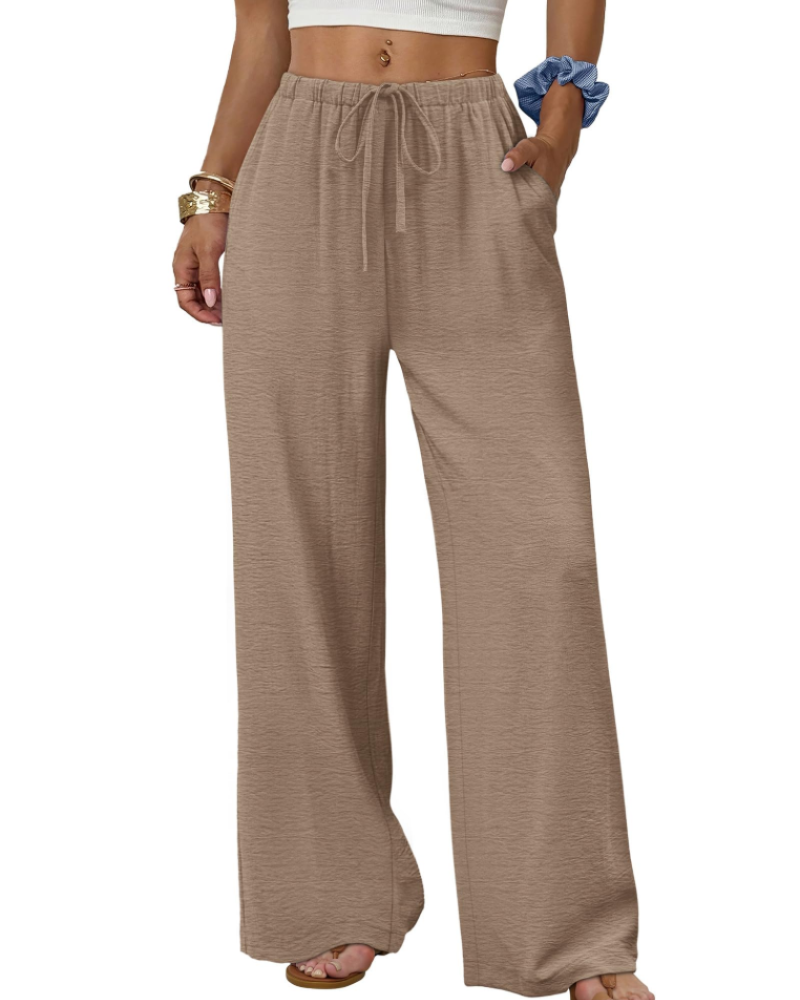 Sophia Women's Wide Leg Palazzo Pants – Flowy Drawstring Summer Trousers with Pockets