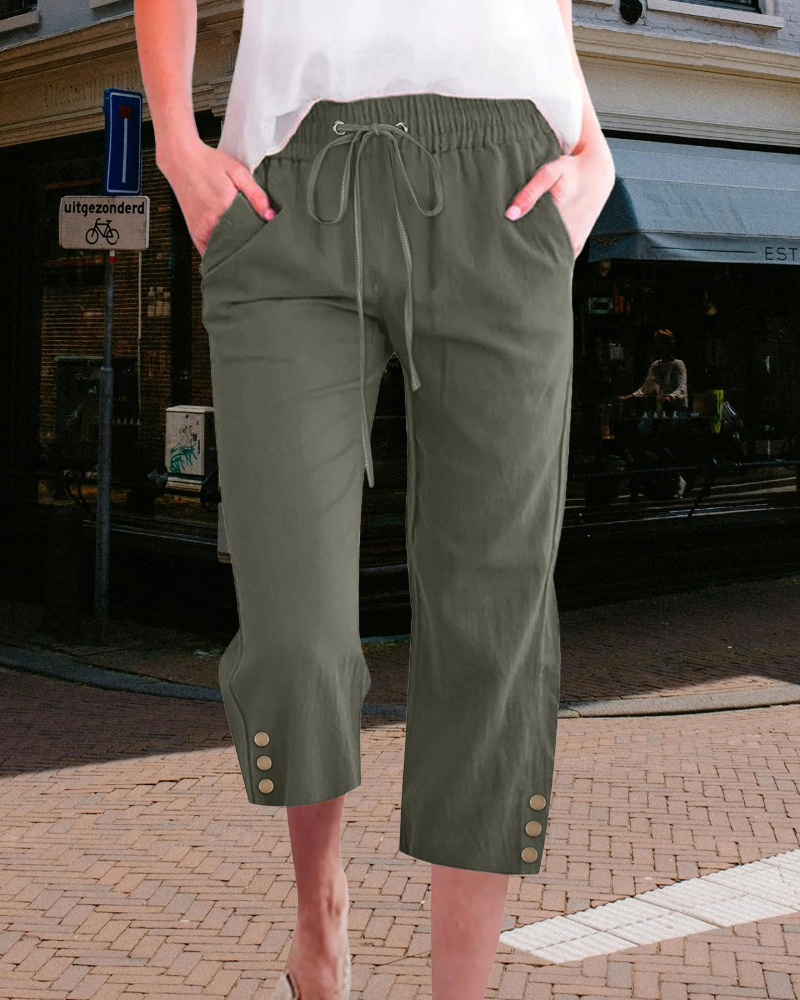 Belen Women's Capri Trousers – High Waist Drawstring Pants with Pockets Lightweight Fit
