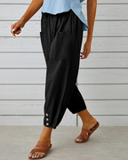 Abigail Women's Cotton Capri Pants – High Waist Drawstring Wide Leg Trousers with Pockets