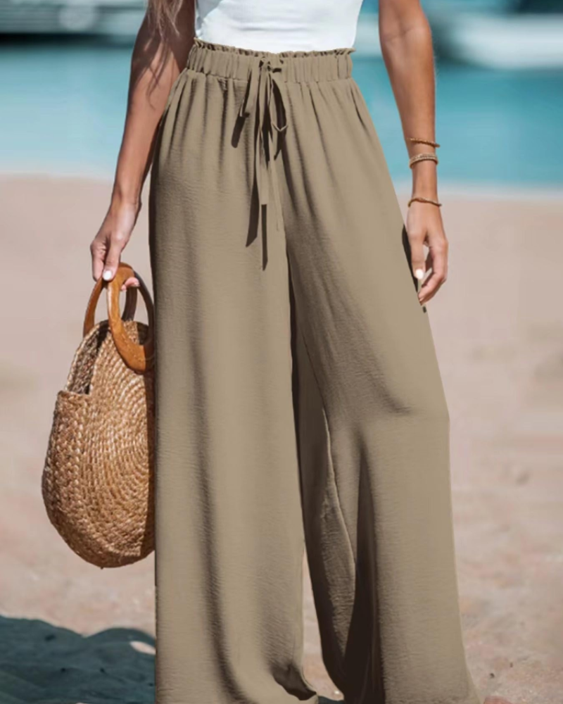 Evelyn Women's Palazzo Pants – High Waist Wide Leg Drawstring Trousers Loose Fit