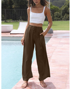 Eleanor Women's Cotton Linen Palazzo Pants – Wide Leg Summer Trousers with Pockets