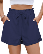 Ava Women's Summer Shorts – High Waist Drawstring Shorts with Pockets